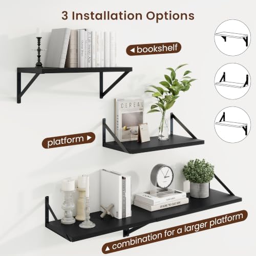 Axeman Deep Floating Shelves, 18'' x 10'' Black Wall Shelves Set of 2