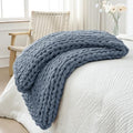 Bigacogo Chunky Knit Throw Blanket for Couch, 40x60 inches, Cold Sea Blue