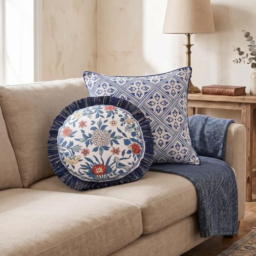 patdrea Vintage Chinoiserie Throw Pillow Cover,Diameter 16",Set of 2