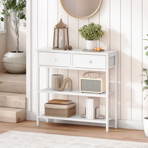 HOOBRO 29.5" Narrow Console Table with 2 Fabric Drawers, Small Sofa Table