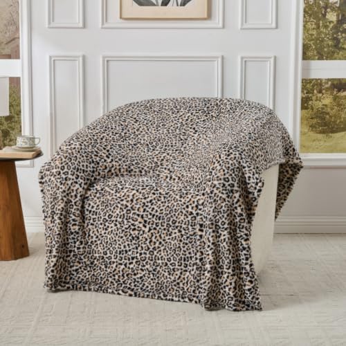 Leopard Cheetah Print Blanket – Beige Soft Plush Fleece Throw for Bed, Sofa & Travel – All Season Cozy Cheetah Pattern Home Decor Throw Blanket, 50″ x 60″