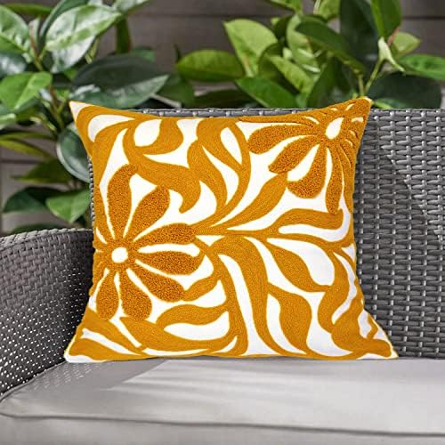 Alysheer Floral Embroidered Throw Pillow Cover 18"x18" 1pc, Mustard Yellow