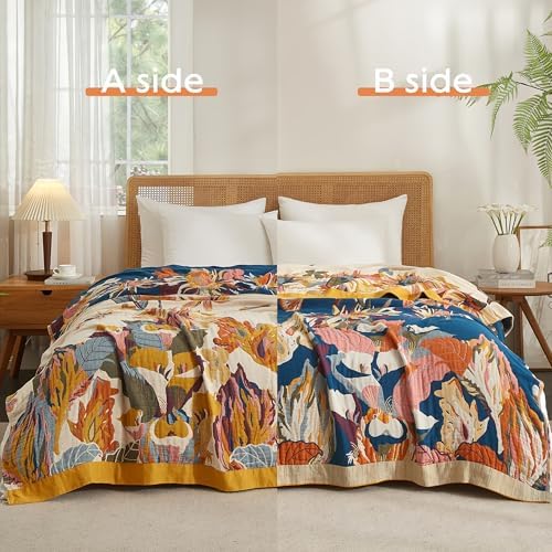 Boho Throw Blanket for Bed 80”x90”, 100% Cotton Blanket for Couch Sofa