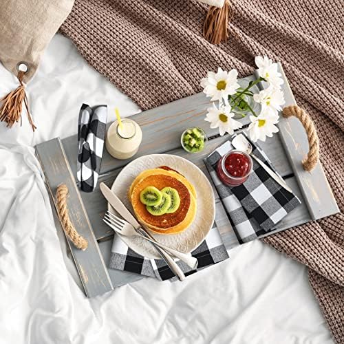Lightnpro Buffalo Plaid Cloth Checkered Napkins, 17x17 Inch, Black & White