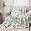 Spring Floral Throw - Blue & Yellow Watercolor Floral Blanket for Couch Sofa Camping, Farmhouse Cottagecore Flowers Bedding Decor, Soft Warm Flannel Throw for Women Girls, 60X90