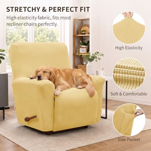 KEKUOU Recliner Chair Covers, 1-Piece Lazy Boy Recliner Covers, Champagne