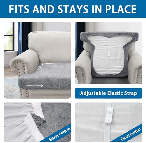 T Cushion Chair Cover Leather-Look 1PC Stretch Chair Seat Slipcover for Living Room Individual Armchair Couch Cover Seat Covers with Elastic Bands, Pet-Friendly, Non-Slip - Light Grey