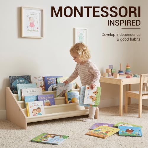 KiddoCood Wood Kids Bookshelf & Book Display Organizer, 28.7" L, White