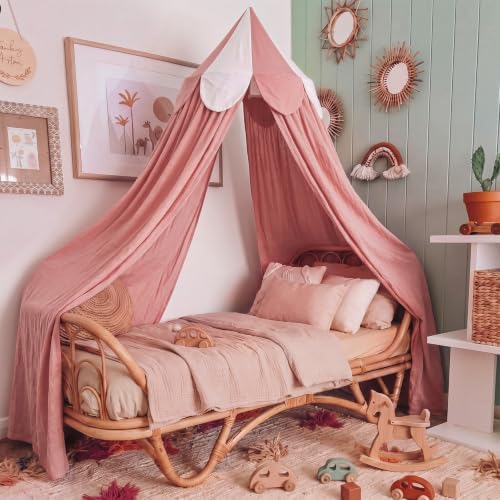 Bed Canopy with Scalloped Edge, 2 Panel Striped, Light Orange