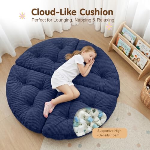 blue page Round Kids Play Mat 5.9 in Thick, 6-in-1 Circle Nursery Rug