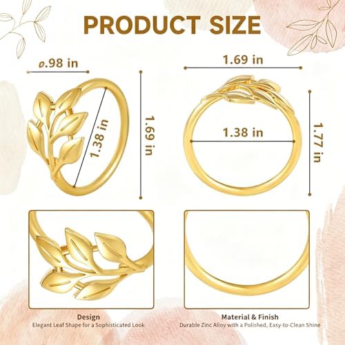 Gold Napkin Rings Set of 24, Solid Zinc Alloy Leaf Table Decor