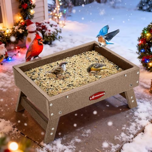 Kingsyard Ground Bird Feeder, Elevated Tray with Recycled Poly Lumber