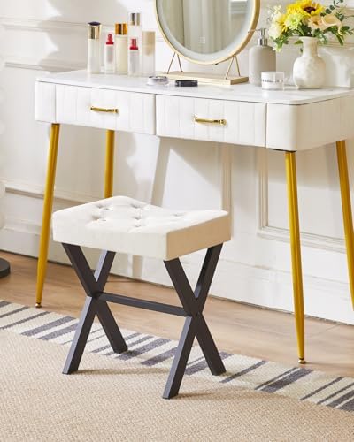 IBUYKE U-Shaped Linen Vanity Stool, X-Leg Makeup Chair, Linen WBD018Y