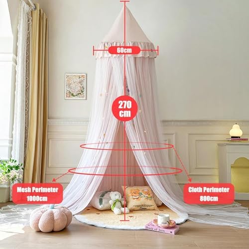 Pink Girls Bed Canopy,Star‑Light Double‑Layer Mosquito Net,Reading Nook
