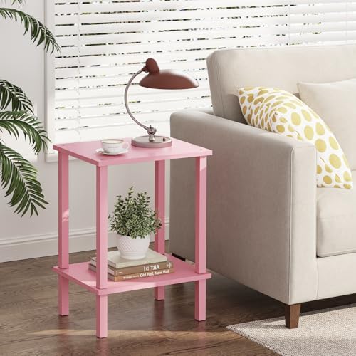TUTOTAK End Table, Set of 2, Side Table, Nightstand, 2-Tier Storage Shelf