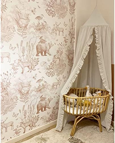 Bed Canopy with Frills Reading Nook Game Tent for Kids Boho Hanging Net Play Room Decor(Beige)