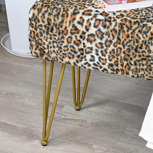 Leopard Print Rectangle Ottoman 46"x16"x22" Faux Fur Entryway Bench Footrest Stool Accent Seating Cheetah Furry Ottoman Bedroom Vanity End of Bed for Bathroom Living Room Decor