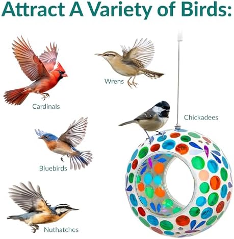 Sunnydaze Mosaic Glass Bird Feeder for Outdoors, Dragonfly Dreams