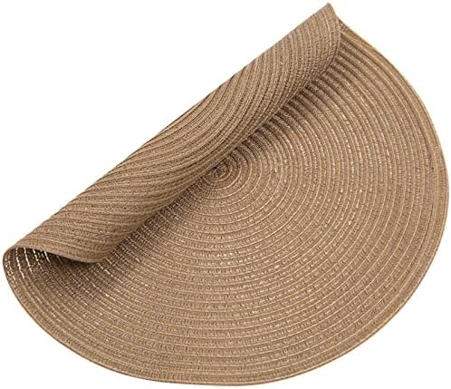 SHACOS Round Braided Placemats Set of 8 Washable 15 inch Round Table Mats Woven Place Mats for Dining Table (Brown, 8)