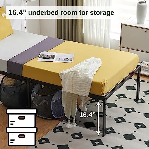 Bonnlo 18 Inch Metal Platform Twin Bed Frame, Mattress Foundation Replacement,Heavy Duty Steel Slat Support,No Box Spring Needed,Black