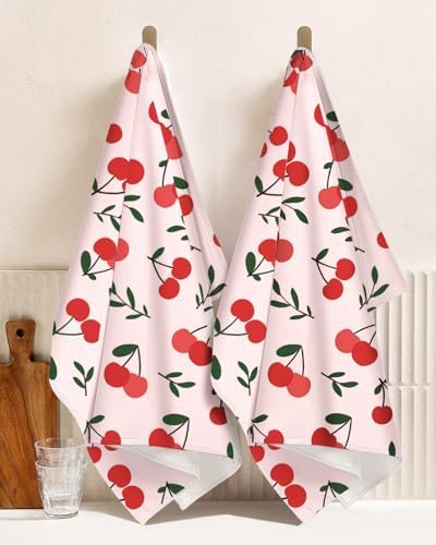 Miss Adola Cute Kitchen Towels Set of 2, 18 x 26 Inch, Cherry