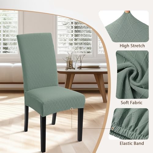 SearchI Dining Room Chair Covers Set of 6, Stretch Jacquard Parsons Chair Slipcovers Removable Washable Kitchen Chair Protector Cover for Dining Room, Hotel, Ceremony (Sage Green Rhombus)