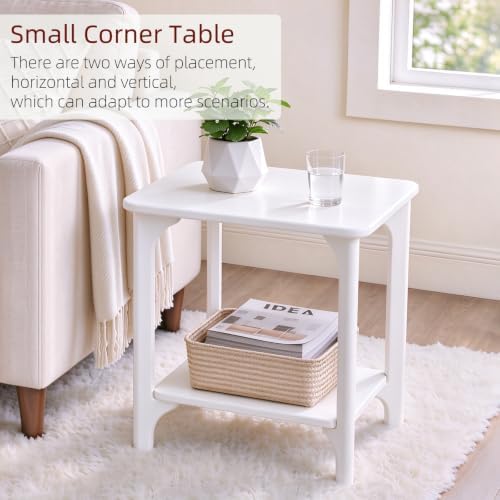 Solid Wood White Side Table for Living Room, Bedroom
