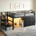 Bellemave Low Loft Bed Twin Size with Storage Stairs and Drawers, Metal Twin Loft Bed for Kids with LED Lights and Shelves, Low Profile Loft Bed Frame for Small Rooms, No Box Spring Needed, Black