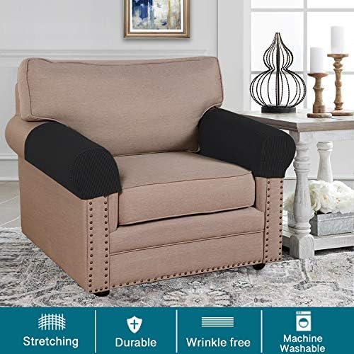 Turquoize Stretch Armrest Covers for Chairs and Sofas Couch Arm Covers for Sofa Spandex Jacquard Armrest Cover Anti-Slip Furniture Protector Washable Armchair Slipcovers for Recliner Set of 4, Black