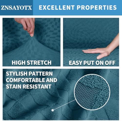 ZNSAYOTX 1 Piece Stretch Sofa Covers for 3 Cushion Couch (72"-90"), New Plaid Couch Cover with Non-Slip Buckle for Dog Pets, Ultimate Soft Cozy Washable Sofa Slipcover Form Fit Protector, Teal