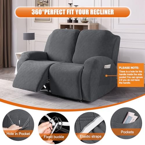 VANSOFY Oversized Stretch Recliner Loveseat Cover, Charcoal Gray, 2 Seater