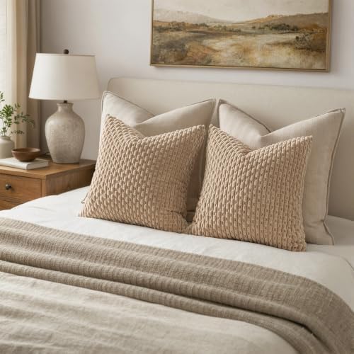 MIULEE Decorative Throw Pillow Covers 20x20 Neutral Tan Textured Corduroy