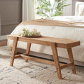 HOKYHOKY Farmhouse Solid Wood Entryway Bench – 43.4 Inches Rustic Long Bench, Dining Bench with Angled Legs, Hand-Finished Natural Grain, for Foyer, Hallway, Bedroom