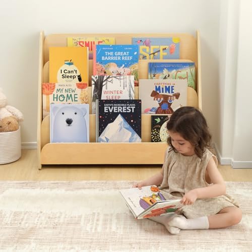 OOOK 4-Tier Kids Bookshelf, Wooden Front Facing Bookshelf