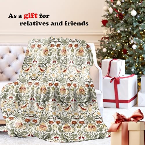 Vintage Floral Throw Blanket for Couch, Floral Room Decor, Retro Botanical Bird Art Nouveau Throw Blanket for Bedroom Living Room Decoration, 50x60 Inches