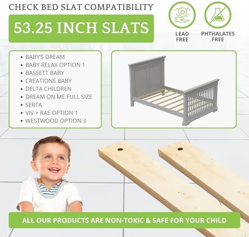 Full-Size Wood Bed Slats 53.25" 8pc Bunkie Board & Box Spring Replacement