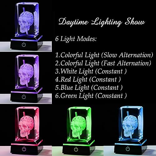 3D Crystal Skull Decor- Halloween Skull Light Witch Figurines Occult Medieval Goth Satanic Home Desk Glass Skull Decor Witchy Gifts Horror Lilith Statue
