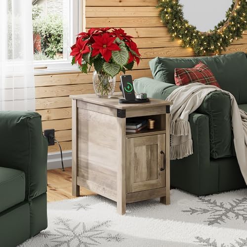 WLIVE End Tables for Living Room & Bedroom w/Charging, Narrow Nightstand