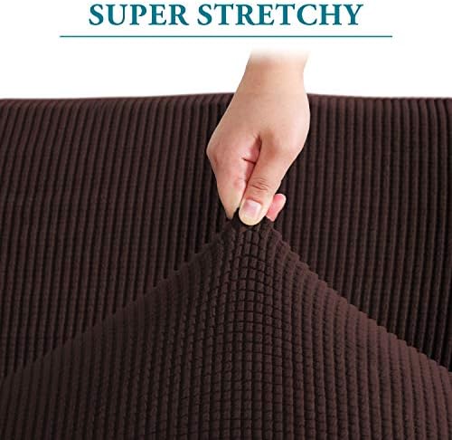 Flamingo P High Stretch Sofa Slipcover Non Slip Couch Cover for 3 Cushion Couch Washable Pet Furniture Protector Covers with Elastic Bottom, Thick Jacquard Fabric (Large, Brown)