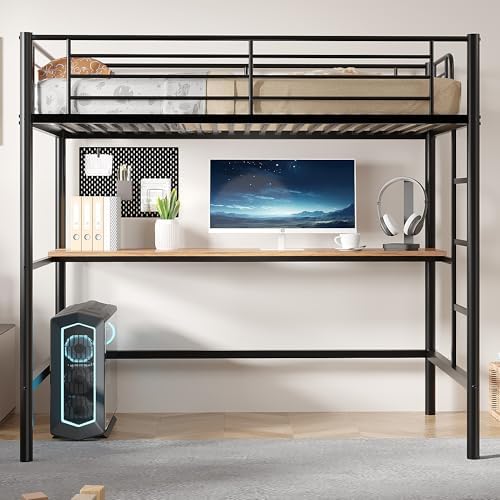 VECELO Loft Bed Twin Size with Desk, Black