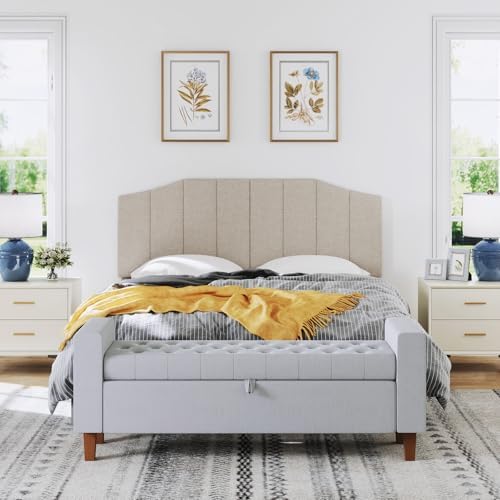 Furpopup Linen Queen Size Headboard Only, Wall and Bed Frame Mount, Beige