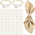 Set of 80 Pearl Napkin Rings, Gold Napkin Ring Holders with Faux Pearls