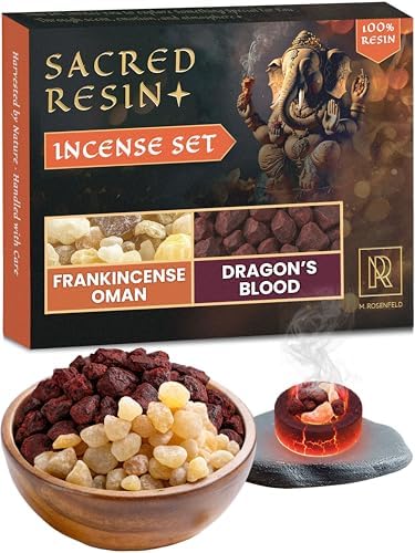 Frankincense Oman & Dragon's Blood Resin Incense Set - 100% Natural Aromatic Tree Gum Sap, Purifies Space & Protects Energy - 2 x 40g