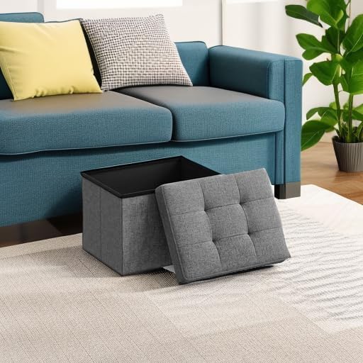 SONGMICS Small Folding Storage Ottoman, 15.8 x 12.2 x 12.2 Inches