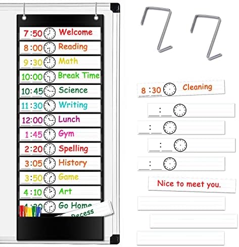 Daily Schedule Pocket Chart, Visual Schedule for Kids, Black