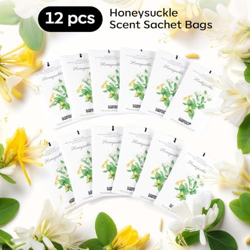 MYARO 12 Pack Honeysuckle Scented Sachets, Closet Deodorizer Car Freshener