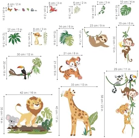 decalmile Jungle Animals Climbing Tree Safari Animal Wall Decals Stickers
