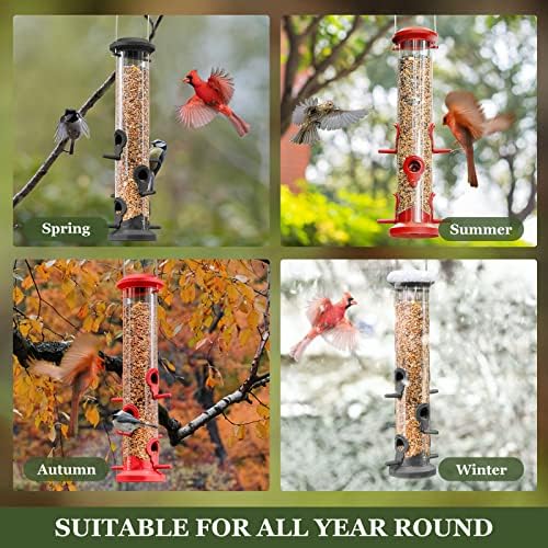 Kingsyard 4 Pack Tube Feeders with 6 Feeding Ports for Outdoors Hanging, Premium Hard Plastic Weatherproof & Steel Hanger, Attracting for Wild Birds (Black)