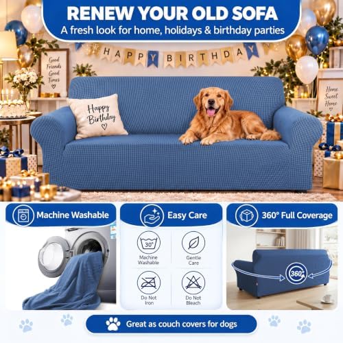 KEKUOU Stretch Couch Covers for Sofa, 3 Cushion Couch Slipcover,Riverside