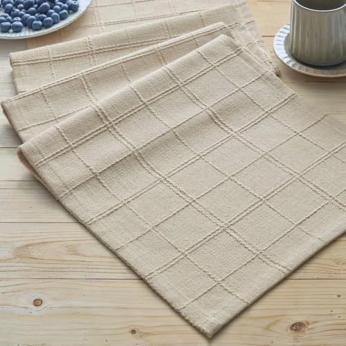 ZeeMart Linen Checked Farmhouse Table Runner, 13x108 Inches Oatmeal